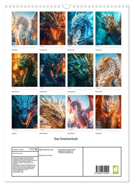 Produktbild: Das Drachenduell (Wandkalender 2026 DIN A3 hoch), CALVENDO Monatskalender
