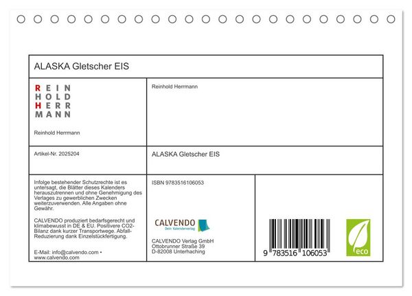 Produktbild: ALASKA Gletscher EIS (Tischkalender 2026 DIN A5 quer), CALVENDO Monatskalender