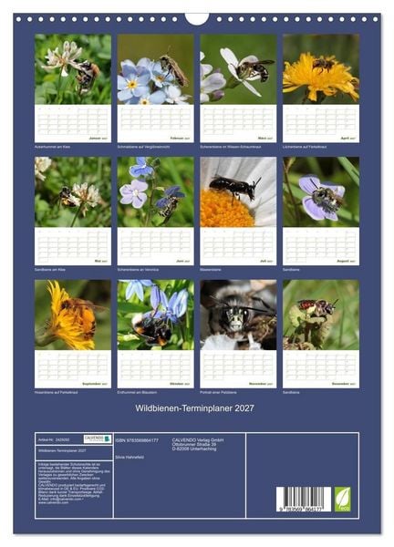 Produktbild: Wildbienen-Terminplaner 2027 (Wandkalender 2027 DIN A3 hoch), CALVENDO Monatskalender