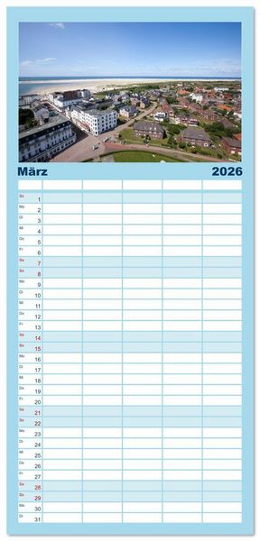 Produktbild: Familienplaner 2026 - Ostfriesische Inseln - Borkum, Norderney, Juist, Baltrum, Langeoog, Spiekeroog, Wangerooge mit 5 Spalten (Wandkalender, 21 x 45 cm) CALVENDO