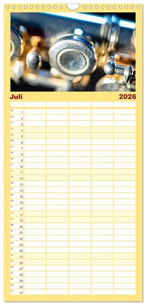 Produktbild: Familienplaner 2026 - Die Querfl&ouml;te, ein herrliches Instrument mit 5 Spalten (Wandkalender, 21 x 45 cm) CALVENDO