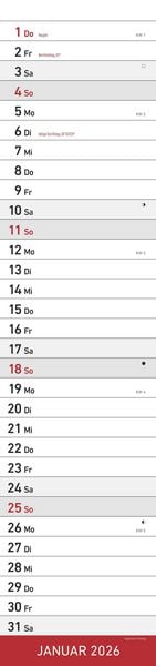 Produktbild: Streifenplaner XL ROT 2026 - Streifenkalender 15x64 cm - Wandplaner - Küchenkalender - schmales Design - eine Spalte - Langplaner