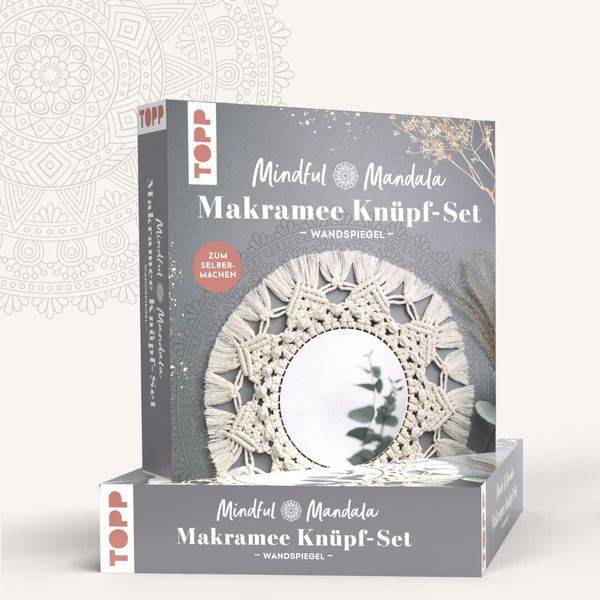 Produktbild: Mindful Mandala - Makramee-Kn&uuml;pf-Set: Wandspiegel. Mit Anleitung und Material zum Selberkn&uuml;pfen