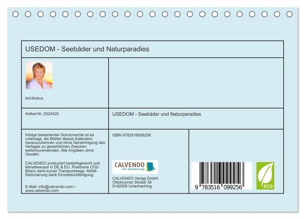 Produktbild: USEDOM - Seeb&auml;der und Naturparadies (Tischkalender 2026 DIN A5 quer), CALVENDO Monatskalender