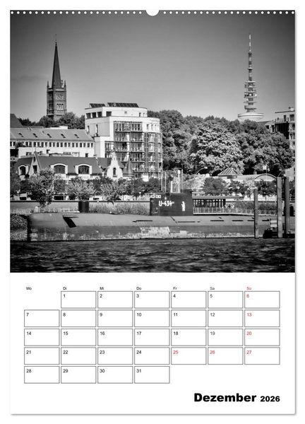 Produktbild: HAMBURG Monochrome Ansichten (Wandkalender 2026 DIN A2 hoch), CALVENDO Monatskalender
