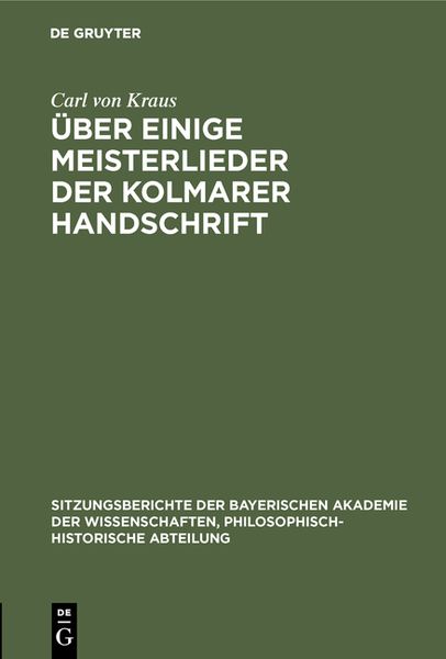 Produktbild: &Uuml;ber einige Meisterlieder der Kolmarer Handschrift