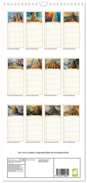 Produktbild: Familienplaner 2026 - Der Turm zu Babel: Ungemalte Bilder der Kunstgeschichte mit 5 Spalten (Wandkalender, 21 x 45 cm) CALVENDO