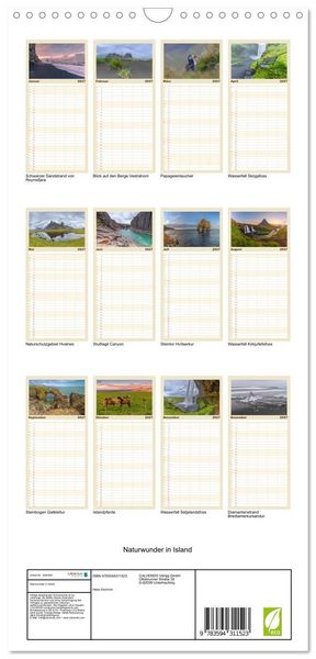 Produktbild: Familienplaner 2027 - Naturwunder in Island mit 5 Spalten (Wandkalender, 21 x 45 cm) CALVENDO