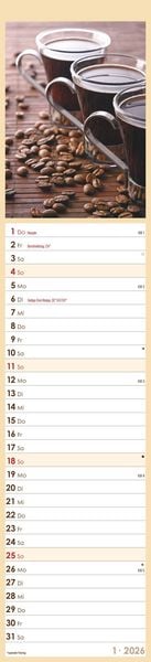Produktbild: Küchenplaner Kaffee 2026 - Streifen-Kalender 11,3x49x5 cm - Kaffeekalender - mit leckeren Rezepten - Wandplaner - Küchenkalender - Alpha Edition
