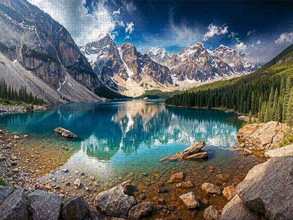 Produktbild: CALVENDO Puzzle Moraine Lake im Banff-Nationalpark in der Provinz Alberta | 1000 Teile Lege-Gr&ouml;&szlig;e 64x48cm Foto-Puzzle f&uuml;r gl&uuml;ckliche Stunden