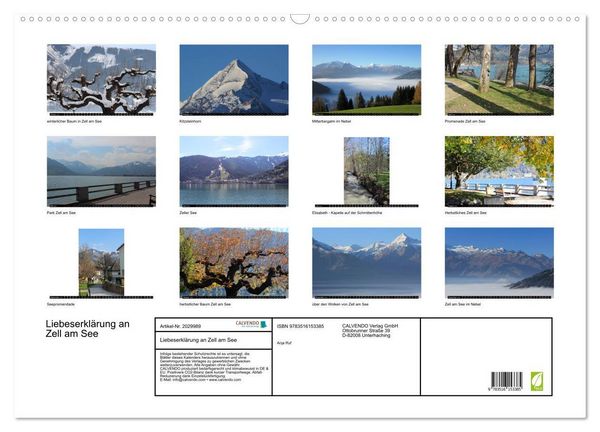 Produktbild: Liebeserkl&auml;rung an Zell am See (Wandkalender 2026 DIN A2 quer), CALVENDO Monatskalender