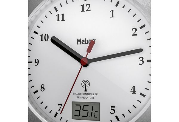 Produktbild: Mebus 41124 Funk Wanduhr 17cm x 60mm Silber Badezimmer-/Feuchtraum geeignet