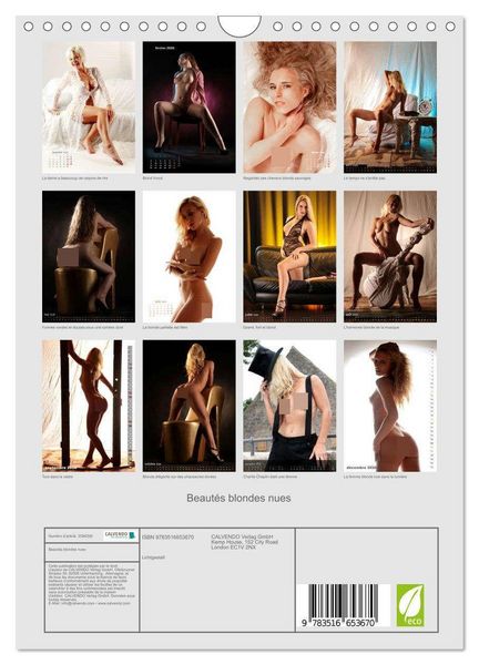 Produktbild: Beaut&eacute;s blondes nues (Calendrier mural 2026 DIN A4 horizontal), CALVENDO calendrier mensuel