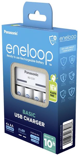 Produktbild: Panasonic BQ-CC61 + eneloop AA Rundzellen-Ladeger&auml;t NiMH Micro (AAA), Mignon (AA)