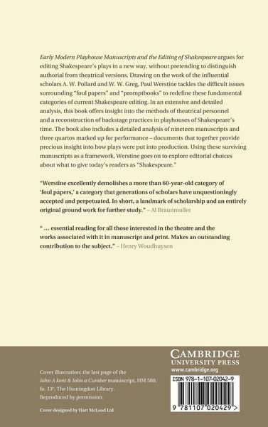 Produktbild: Early Modern Playhouse Manuscripts and the Editing of Shakesearly Modern Playhouse Manuscripts and the Editing of Shakespeare Peare