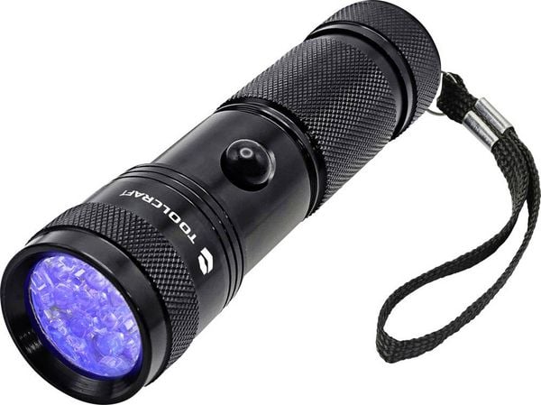 Produktbild: TOOLCRAFT TO-11105790 UV-LED Taschenlampe mit Handschlaufe, mit UV-Licht batteriebetrieben 95.1 g