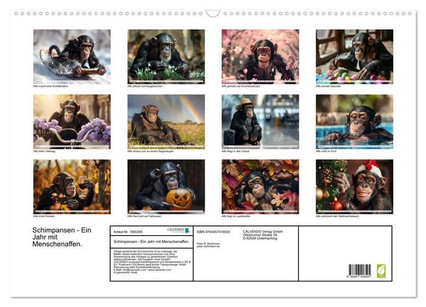 Produktbild: Schimpansen - Ein Jahr mit Menschenaffen. (Wandkalender 2026 DIN A2 quer), CALVENDO Monatskalender