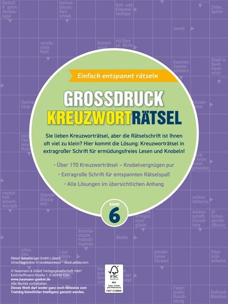 Produktbild: Gro&szlig;druck Kreuzwortr&auml;tsel Band 6 - R&auml;tselbuch f&uuml;r Senioren & Rentner mit gro&szlig;er Schrift