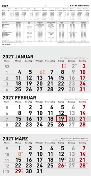 Produktbild: 3-Monatskalender klein 2027