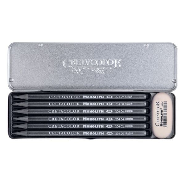 Produktbild: Cretacolor K&uuml;nstlerstifte Monolith Plus Pocket, 6er Set + Radierer
