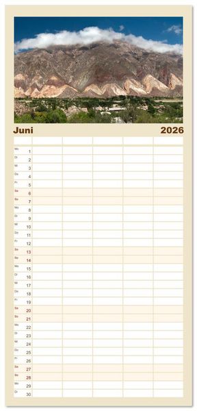 Produktbild: Familienplaner 2026 - Die Farben der Anden - Argentinien und Chile mit 5 Spalten (Wandkalender, 21 x 45 cm) CALVENDO