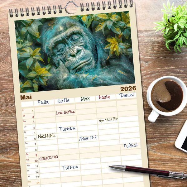 Produktbild: Familienplaner 2026 - Tierische Tr&auml;umer - Sanft ruhend mit 5 Spalten (Wandkalender, 21 x 45 cm) CALVENDO