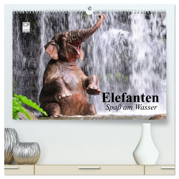 Produktbild: Elefanten. Spa&szlig; am Wasser (hochwertiger Premium Wandkalender 2026 DIN A2 quer), Kunstdruck in Hochglanz