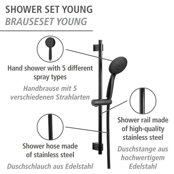 Produktbild: Brauseset Mod. Young Schwarz, L&auml;nge Stange: 66 cm