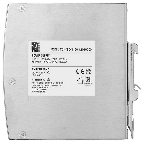 Produktbild: TRU COMPONENTS TC-13807984 Hutschienen-Netzteil (DIN-Rail) 12 V/DC 10 A 120 W Anzahl Ausg&auml;nge:1 x Inhalt 1 St.