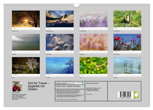 Produktbild: Zeit f&uuml;r Trauer - begleitet mit Zitaten (Wandkalender 2026 DIN A3 quer), CALVENDO Monatskalender