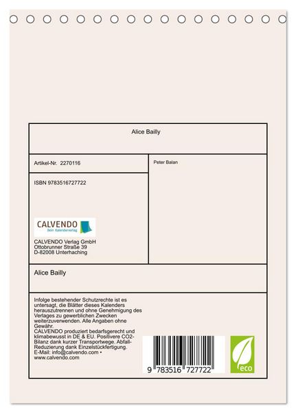 Produktbild: Alice Bailly (Tischkalender 2026 DIN A5 hoch), CALVENDO Monatskalender