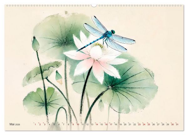 Produktbild: Zen der Natur - Pflanzen und Insekten im Stile der Tuschmalerei (hochwertiger Premium Wandkalender 2026 DIN A2 quer), Kunstdruck in Hochglanz