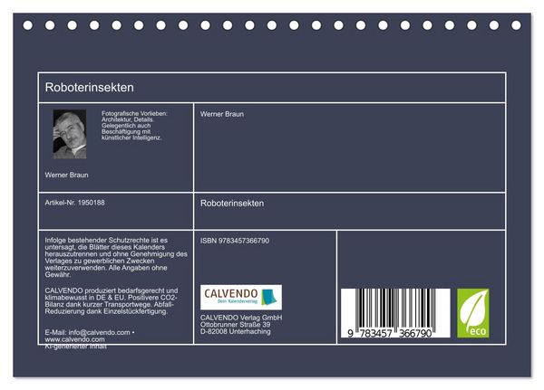 Produktbild: Roboterinsekten (Tischkalender 2026 DIN A5 quer), CALVENDO Monatskalender