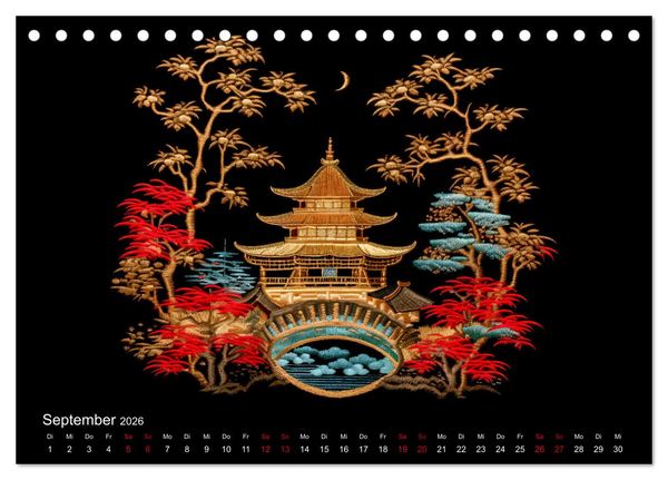 Produktbild: Japanische Stickerei - Hommage an die &Auml;sthetik des Landes (Tischkalender 2026 DIN A5 quer), CALVENDO Monatskalender