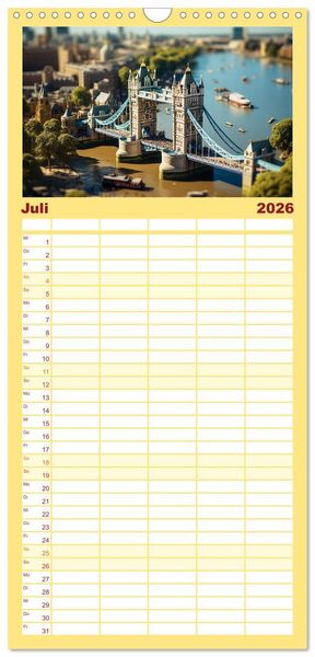 Produktbild: Familienplaner 2026 - Urlaub in Miniatur mit 5 Spalten (Wandkalender, 21 x 45 cm) CALVENDO