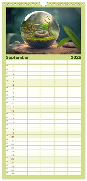 Produktbild: Familienplaner 2026 - Miniaturwelt in der Glaskugel mit 5 Spalten (Wandkalender, 21 x 45 cm) CALVENDO