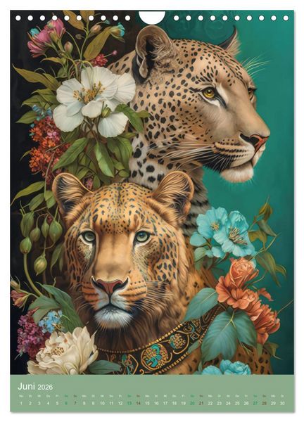 Produktbild: Raubkatzen mit Ornamenten indischer Art (Wandkalender 2026 DIN A4 hoch), CALVENDO Monatskalender