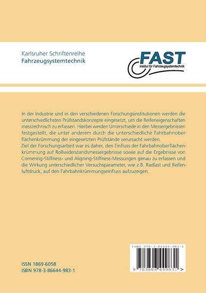 Produktbild: Der Einfluss der Fahrbahnoberfl&auml;chenkr&uuml;mmung auf den Rollwiderstand, die Cornering Stiffness und die Aligning Stiffness von Pkw-Reifen