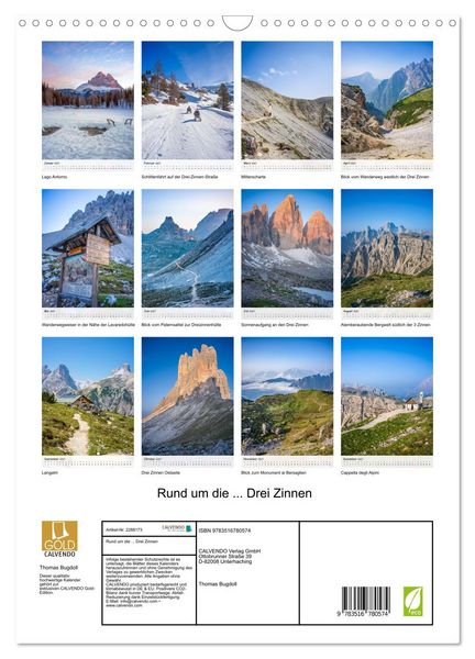 Produktbild: Rund um die... Drei Zinnen (Wandkalender 2027 DIN A3 hoch), CALVENDO Monatskalender