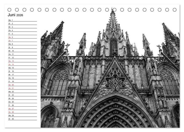 Produktbild: Barcelona Schwarz / Wei&szlig; Impressionen (Tischkalender 2026 DIN A5 quer), CALVENDO Monatskalender