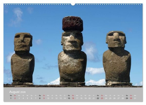 Produktbild: MOAI - steinerne W&auml;chter der Osterinsel (hochwertiger Premium Wandkalender 2026 DIN A2 quer), Kunstdruck in Hochglanz