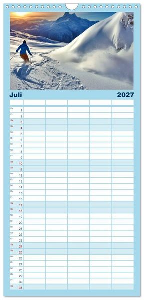 Produktbild: Familienplaner 2027 - Skifahren - endlich Schnee mit 5 Spalten (Wandkalender, 21 x 45 cm) CALVENDO
