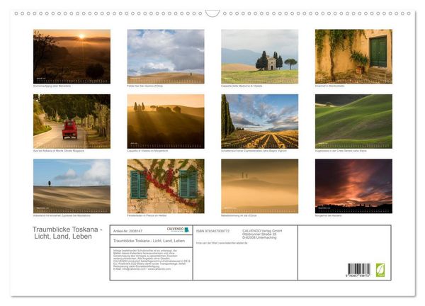 Produktbild: Traumblicke Toskana - Licht, Land, Leben (Wandkalender 2026 DIN A2 quer), CALVENDO Monatskalender