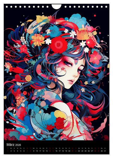 Produktbild: Manga Flower Girls (Wandkalender 2026 DIN A4 hoch), CALVENDO Monatskalender