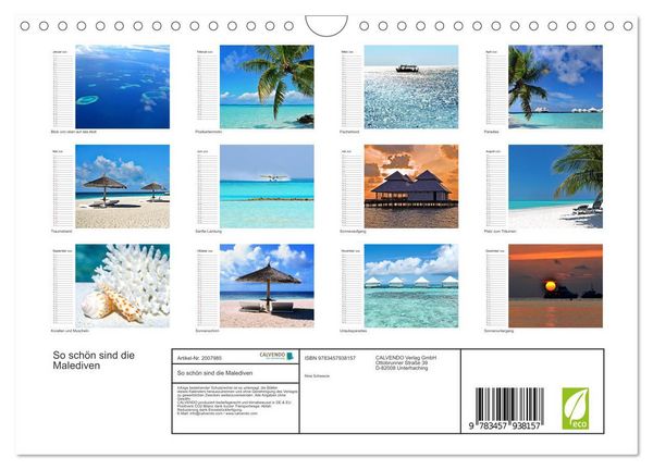 Produktbild: So sch&ouml;n sind die Malediven (Wandkalender 2026 DIN A4 quer), CALVENDO Monatskalender