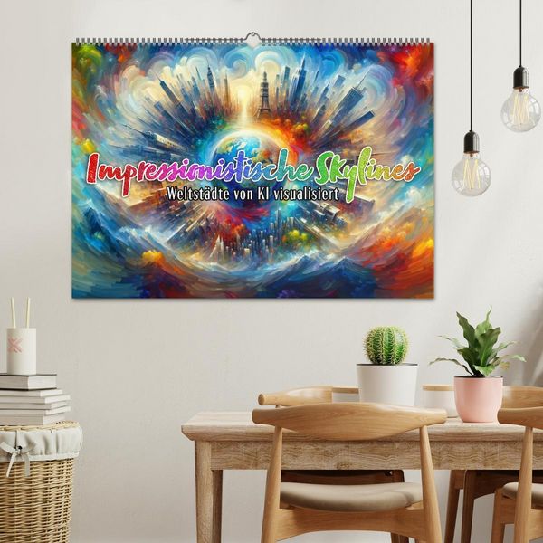 Produktbild: Impressionistische Skylines - Weltst&auml;dte von KI visualisiert (Wandkalender 2026 DIN A2 quer), CALVENDO Monatskalender