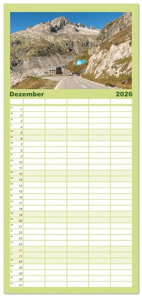 Produktbild: Familienplaner 2026 - Schweizer Alpenp&auml;sse mit 5 Spalten (Wandkalender, 21 x 45 cm) CALVENDO
