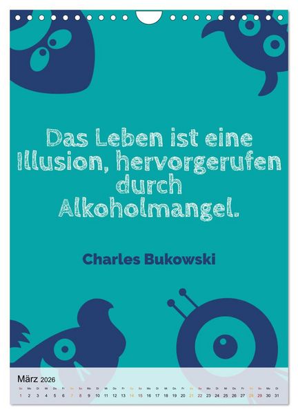 Produktbild: Dichter als Goethe - Der literarische Alkohol-Kalender (Wandkalender 2026 DIN A4 hoch), CALVENDO Monatskalender