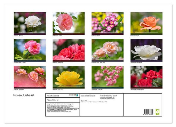 Produktbild: Rosen, Liebe ist (Wandkalender 2026 DIN A2 quer), CALVENDO Monatskalender