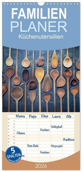 Produktbild: Familienplaner 2026 - K&uuml;chenutensilien mit 5 Spalten (Wandkalender, 21 x 45 cm) CALVENDO
